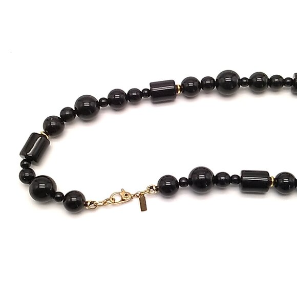 Monet Black Lucite Beaded Gold-tone Accent Necklace Sister Clasp Lightweight NWO - Picture 7 of 9
